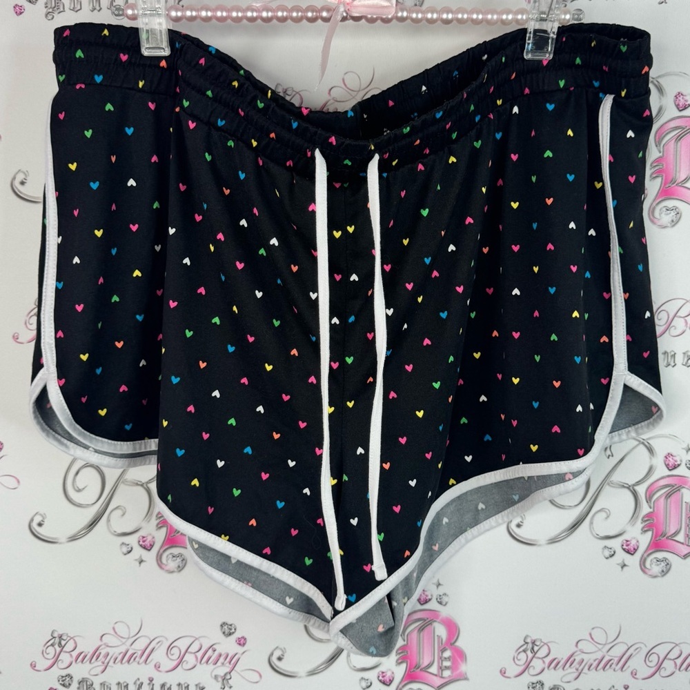 No Boundaries shorts rainbow π hearts print Black Shorts with Multicolor Hearts